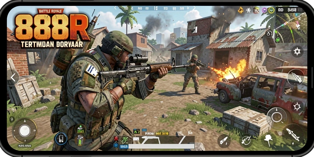 Gameplay seru 888R dengan aksi Battle Royale yang mendebarkan.