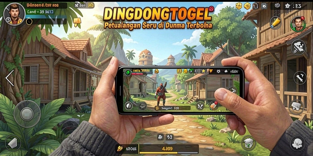 Tampilan gameplay DINGDONGTOGEL di dunia terbuka yang luas dan interaktif.