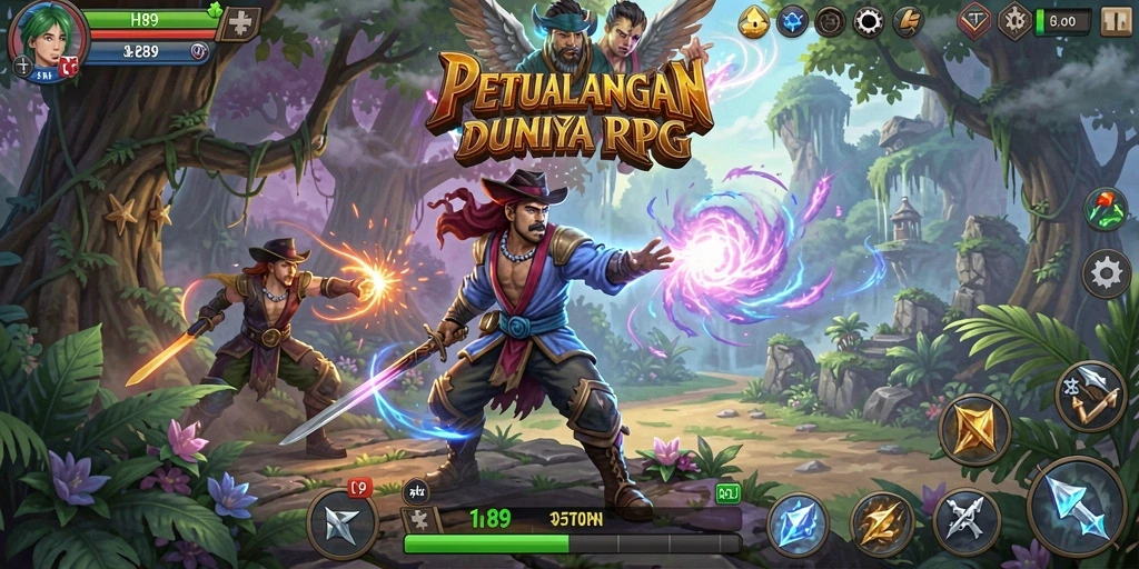 Screenshot H89 menampilkan aksi pertempuran RPG yang mendebarkan.