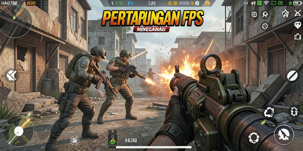 Screenshot HAO788 menampilkan aksi gameplay FPS yang intens.
