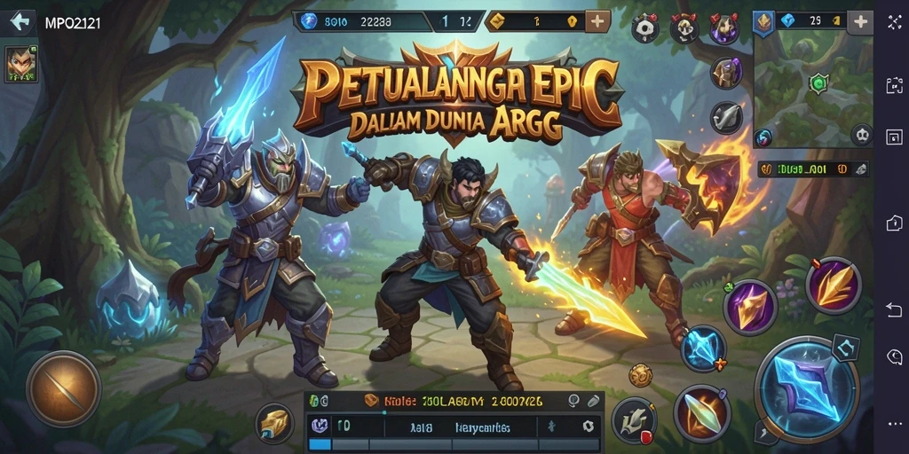 Screenshot gameplay MPO2121 yang menunjukkan pertarungan seru di dunia fantasi.