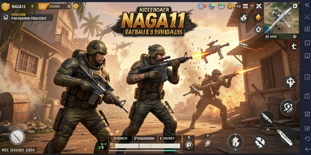 Screenshot gameplay NAGA11 yang menunjukkan pertarungan seru di arena Battle Royale.