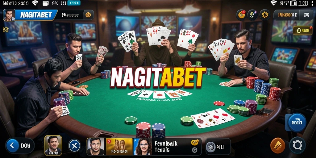 Tampilan utama gameplay NAGITABET dalam permainan Poker yang mendebarkan.