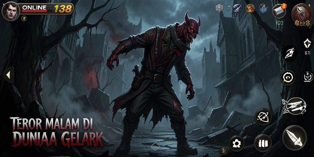 Gameplay menegangkan dalam suasana horor yang gelap.