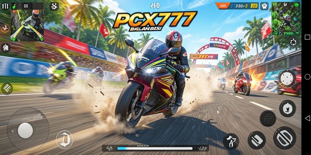 Tampilan gameplay seru dari PCX777 dengan balapan motor.