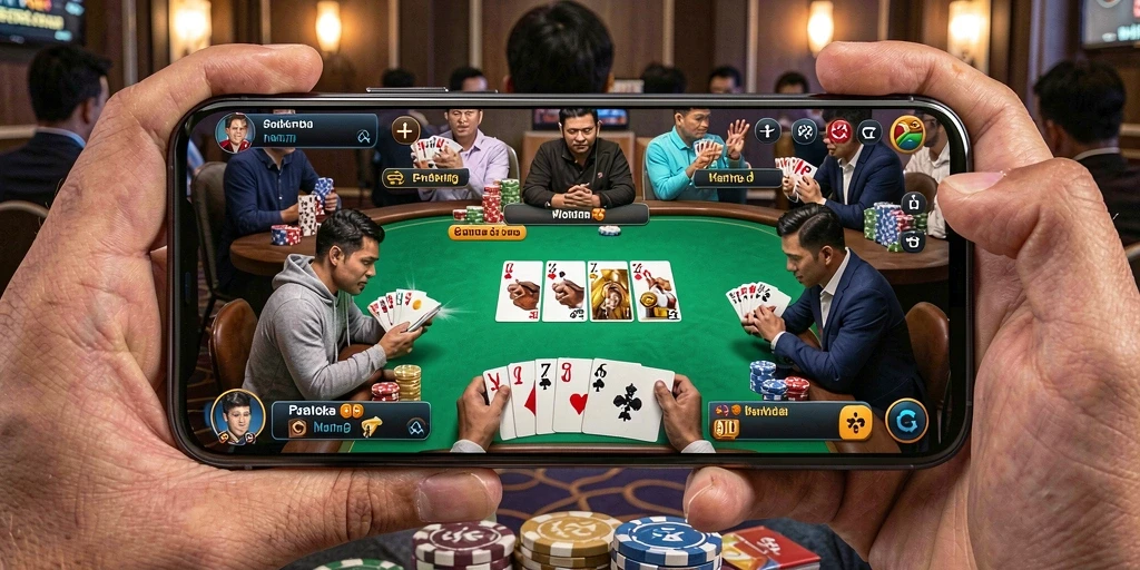 Screenshot gameplay PP7 menampilkan aksi seru permainan poker.