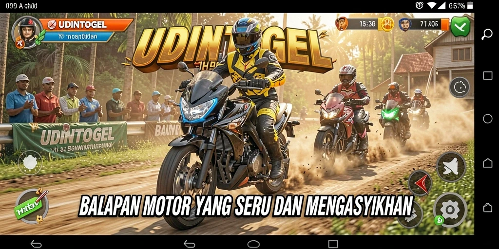 Tangkapan layar UDINTOGEL menampilkan aksi balapan motor yang mendebarkan.