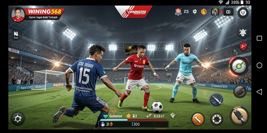 Screenshot WINNING568 menampilkan aksi pertandingan sepak bola yang mendebarkan.