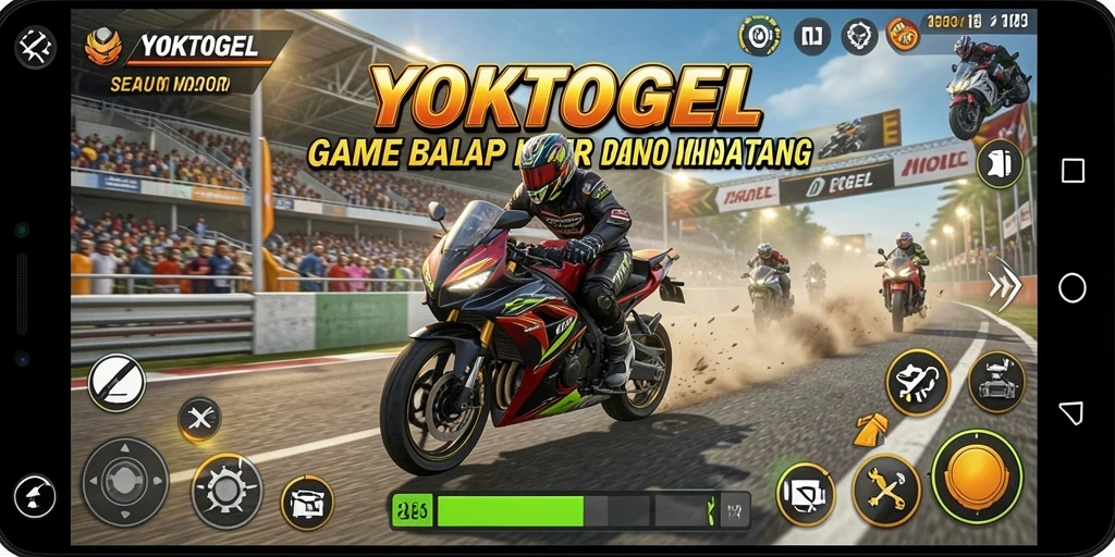Gameplay YOKTOGEL menampilkan balapan motor yang cepat dan mendebarkan.